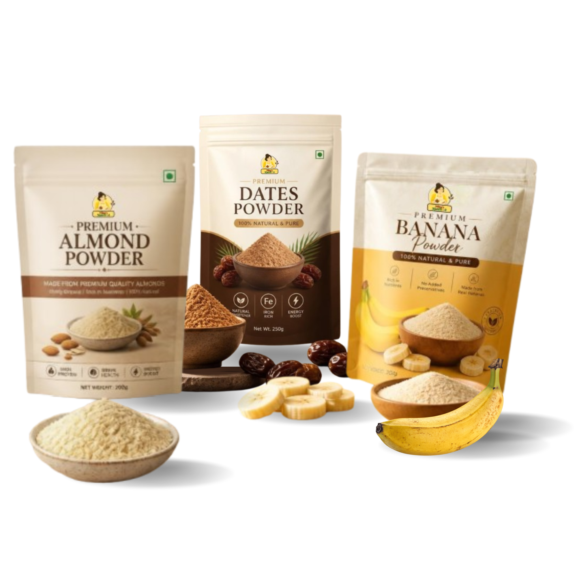 healthy nutrition powder date powder, banana powder and almond powder